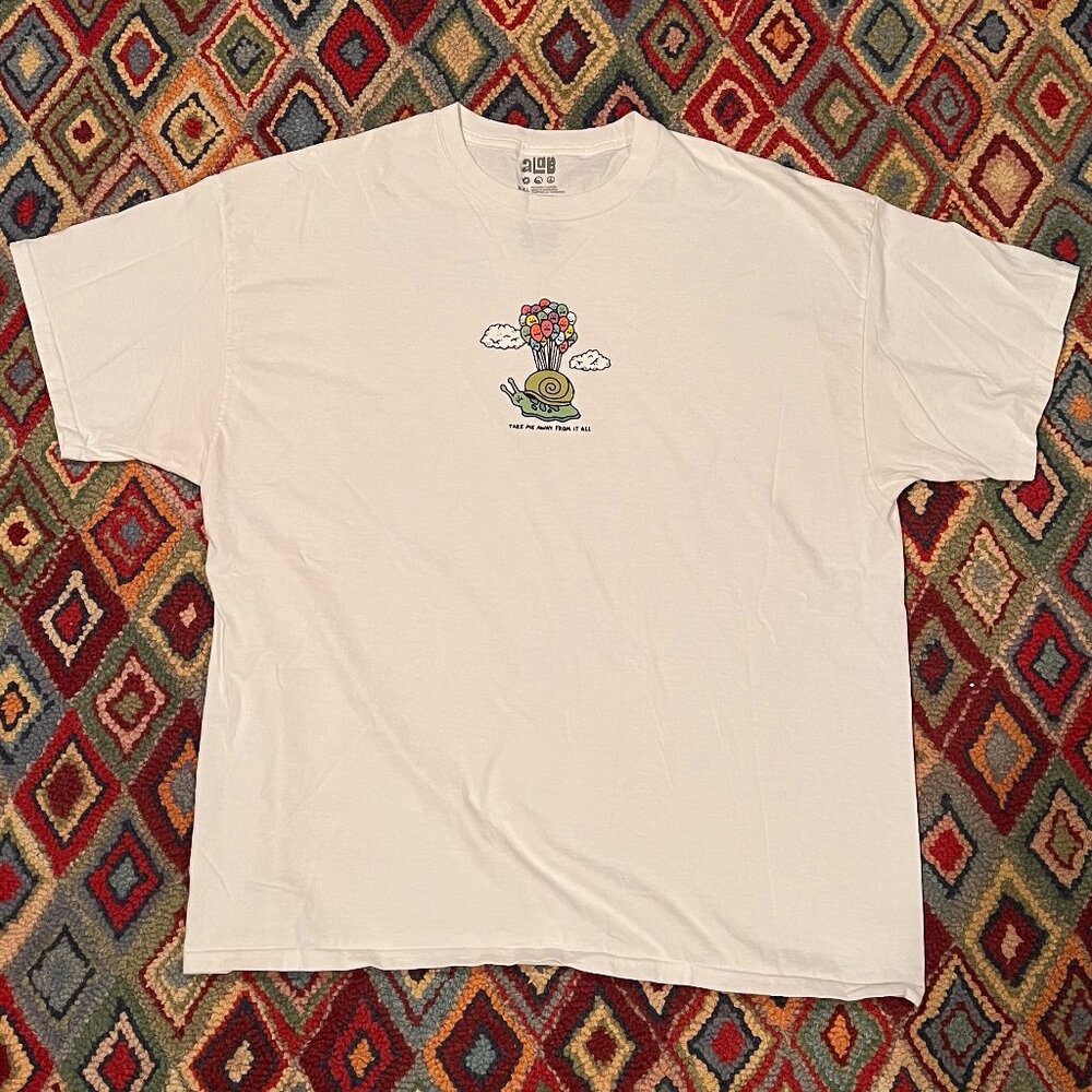 Alab Snail Graphic Tee “Take Me Away From All of This” - White, Size XXL
